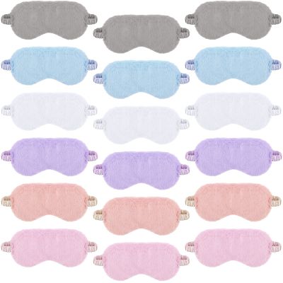 SATINIOR 18 Pieces Plush Eye Mask Soft Sleeping Blindfold Fluffy Eye Cover for Girls and Adult Party Favors