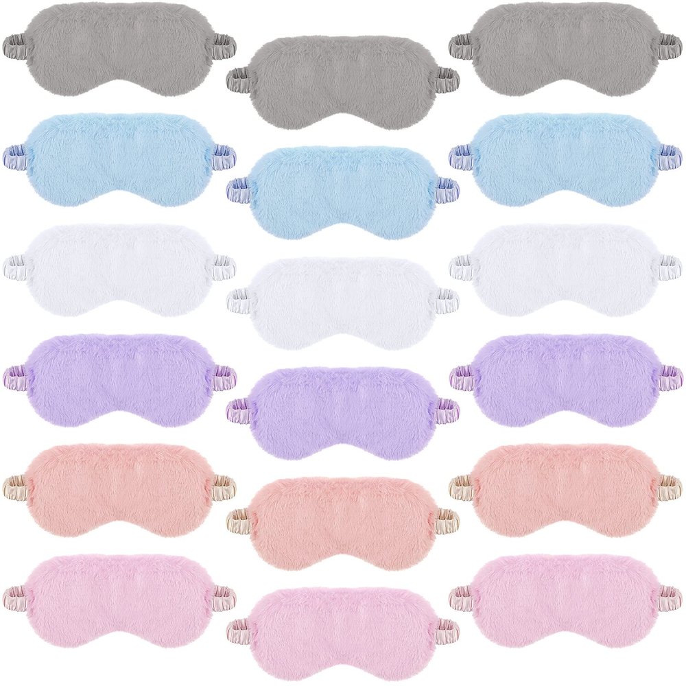 SATINIOR 18 Pieces Plush Eye Mask Soft Sleeping Blindfold Fluffy Eye Cover for Girls and Adult Party Favors