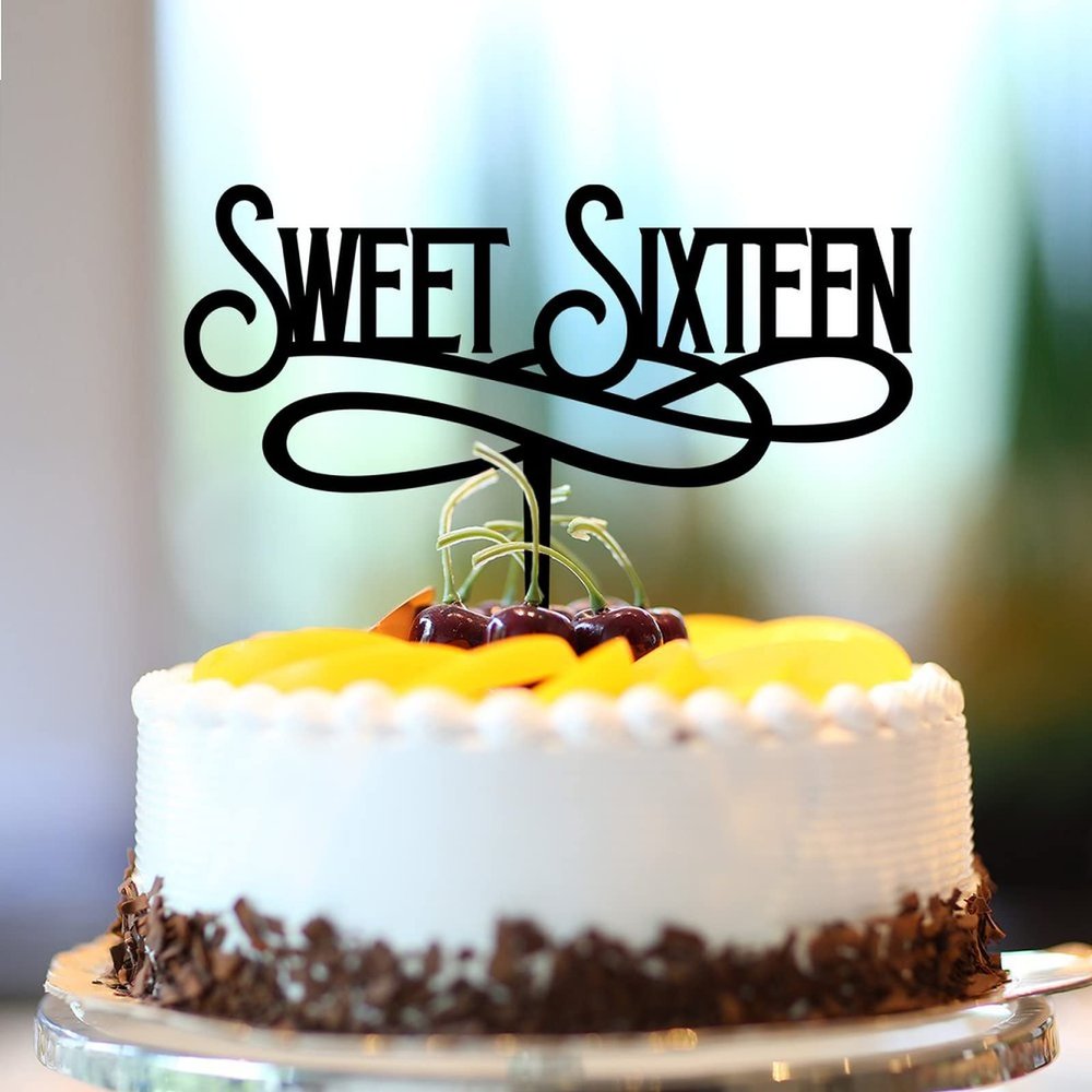 16th Birthday Acrylic Black Cake Toppers Sweet 16 Sixteen 16 Years Old Happy Birthday Party Supplies Personalized Name Any Age Number 16th Anniversary Birthday Present For Children Kids
