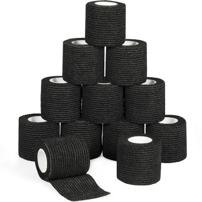 12 Pack Self Adhesive Bandage Wrap 2 Inches x 5 Yards Elastic Bandage Wrap Self Adherent Cohesive Tape Bandages for Wrist Ankle Vet Wrap for Dogs Swelling Sprains Athletic Tape Grip Cover (Black)