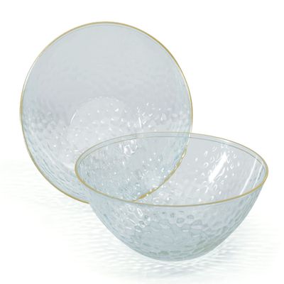 " OCCASIONS " 60 Plates Pack, Disposable Wedding Party Plastic Bowls (16 oz Soup/Dessert Bowl, Coastal Clear & Gold)