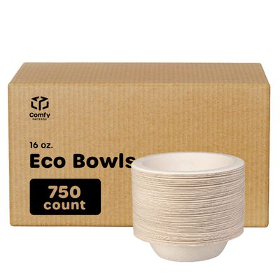 GUSTO [Case of 750 16 oz Heavy-Duty 100% Compostable Kraft Paper Soup Bowls Eco-Friendly Disposable Sugarcane (Formerly Comfy Package)