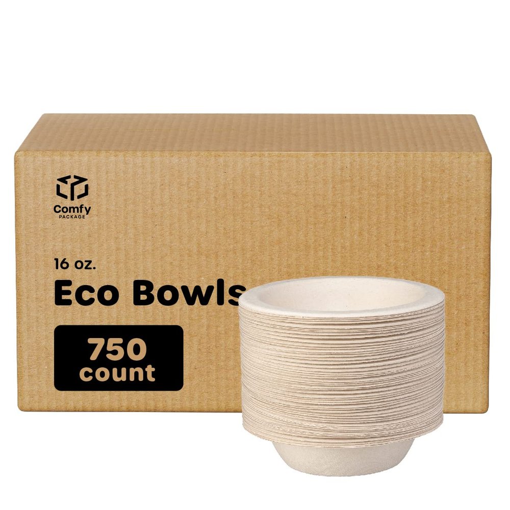 GUSTO [Case of 750 16 oz Heavy-Duty 100% Compostable Kraft Paper Soup Bowls Eco-Friendly Disposable Sugarcane (Formerly Comfy Package)