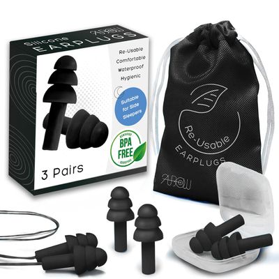Anbow Soft Ear Plugs for Sleeping Noise Reduction, Made of Silicone, Suitable for Sleeping & Swimming, Soft Reusable Earplugs for Noise Reduction, Adjustable Size for Concerts & Snoring (3 Pairs)