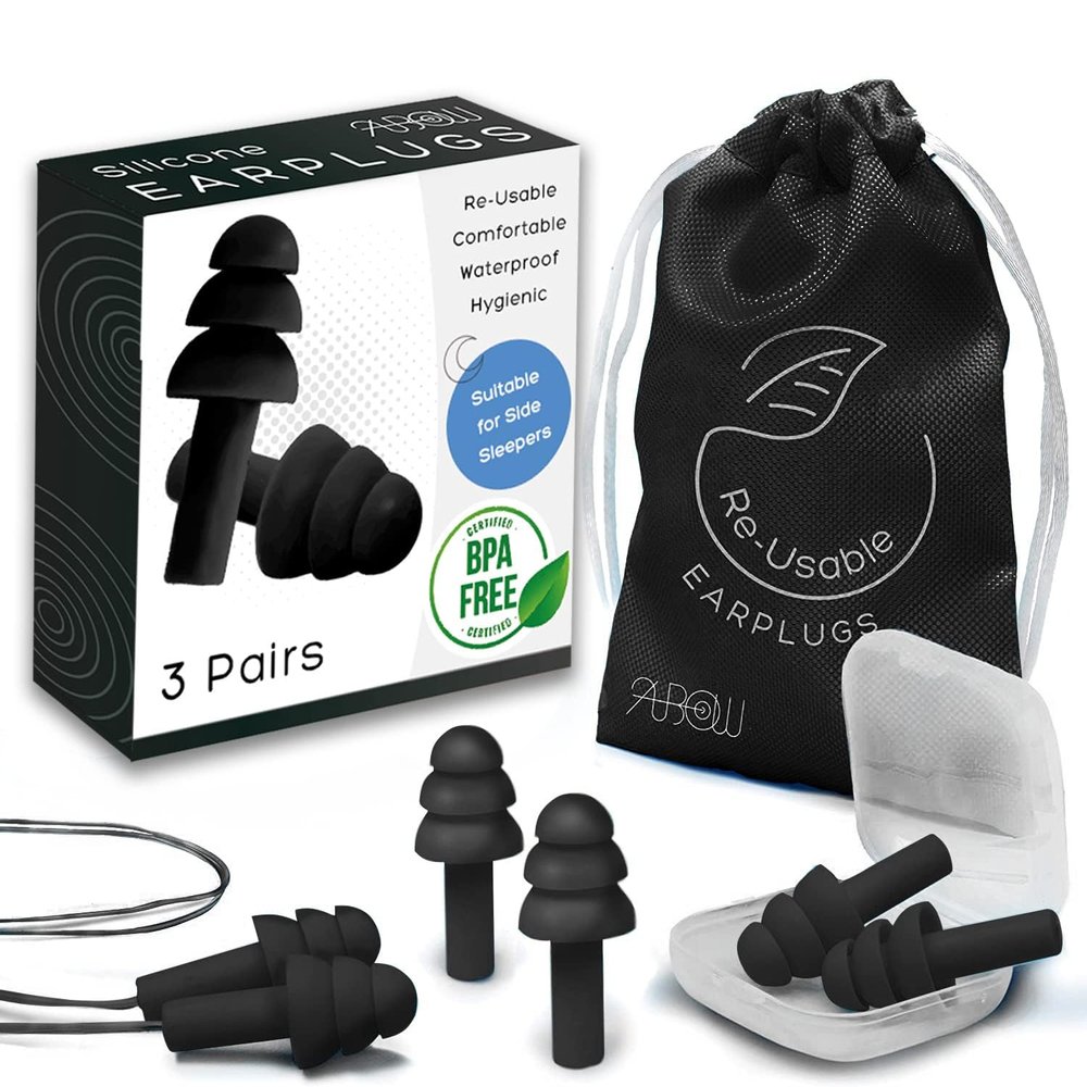 Anbow Soft Ear Plugs for Sleeping Noise Reduction, Made of Silicone, Suitable for Sleeping & Swimming, Soft Reusable Earplugs for Noise Reduction, Adjustable Size for Concerts & Snoring (3 Pairs)