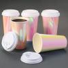 Pink Iridescent Paper Cups 16 oz [20 pack] Disposable Double Insulated Coffee Cup with Lids Hot Cold Drinks Tea Milk Beverages Holographic Pastel Party Decorations Travel Birthday Wedding Christmas view 2