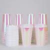 Pink Iridescent Paper Cups 16 oz [20 pack] Disposable Double Insulated Coffee Cup with Lids Hot Cold Drinks Tea Milk Beverages Holographic Pastel Party Decorations Travel Birthday Wedding Christmas view 3