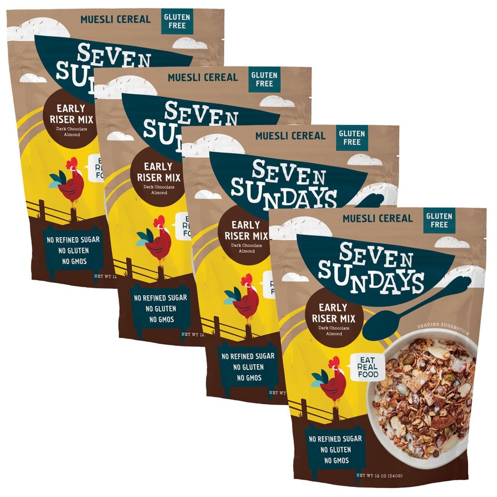 Seven Sundays Muesli Cereal, Early Riser Dark Chocolate Almond, 32 Oz (Pack of 4), Gluten Free, Og Refined Sugar, Enjoy Warm, Cool or as Overnight Oats