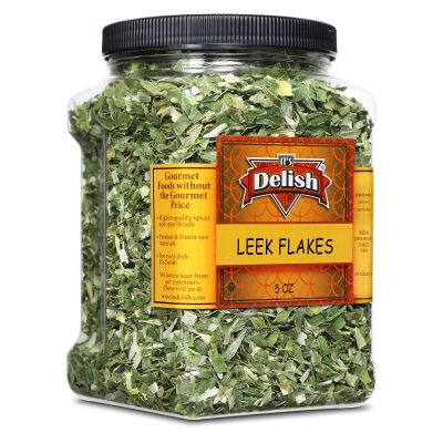 Gourmet Dried Leek Flakes by Its Delish, 5 OZ Jumbo Container Jar | Green and White Leek Chopped | Vegan and Kosher Dried Vegetables for Convenient Meals and Cooking