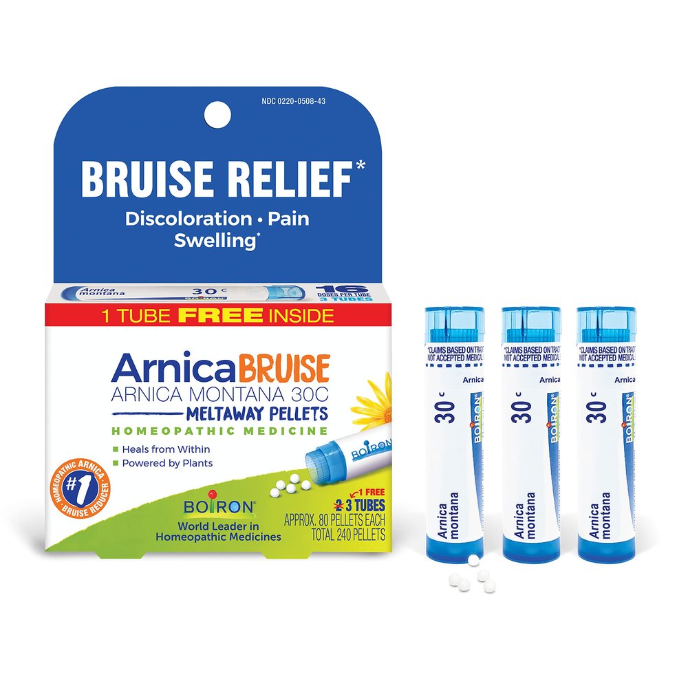 Boiron Arnica Bruise - Arnica Montana 30c for Relief of Pain, Swelling, and Discoloration from Bruises - 3 Count (240 Pellets)