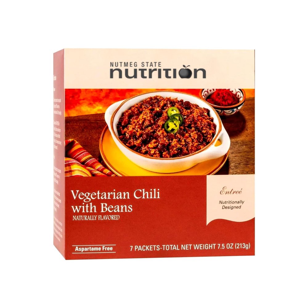 Nutmeg State Nutrition High Protein Entree, Low Calorie, Low Carb, Bariatric Diet Friendly, Ideal Protein Compatible, Gluten Free, 7 Servings Per Box (Vegetarian Chili with Beans)