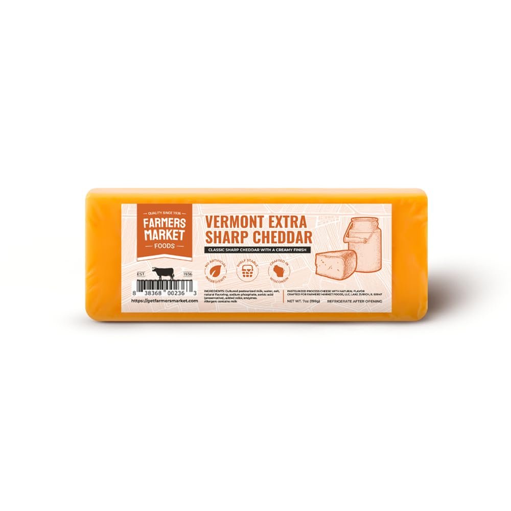 Farmers Market, Gluten Free, Keto, Paleo, Low Sodium, Zero Sugar, Wisconsin Cheese, 1-Pack, Vermont Extra Sharp Cheddar