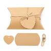 Saihisday 50PCS 5 x 3.5 Inches Kraft Pillow Boxes Large Kraft Pillow Candy Box Mini Foldable Gift Box Gift Boxes Jewelry Soap Packaging for Anniversary, Birthday, Graduation Halloween Party (Heart-shaped Blank Tag) view 2