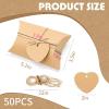 Saihisday 50PCS 5 x 3.5 Inches Kraft Pillow Boxes Large Kraft Pillow Candy Box Mini Foldable Gift Box Gift Boxes Jewelry Soap Packaging for Anniversary, Birthday, Graduation Halloween Party (Heart-shaped Blank Tag) view 3
