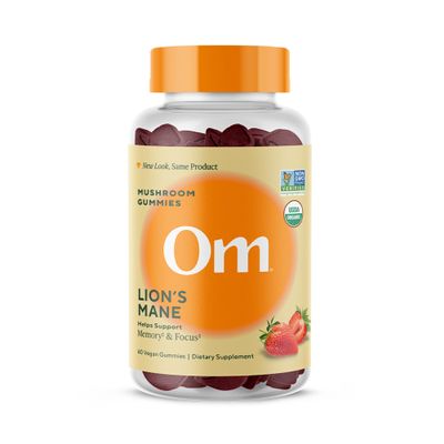 OM MUSHROOM SUPERFOOD Lions Mane Mushroom Gummies USA Grown Organic Lions Mane Supports Memory, Focus & Cognitive Health Strawberry Flavor 30 Servings, 60 Count.