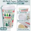 Hotop 120 Pcs 60 Set Christmas 16oz Paper Cups with Lids Christmas Disposable Paper Cups Coffee Cups Both Hot and Cold Holiday Party Supplies(Tree) view 2