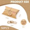 Saihisday 50PCS Kraft Pillow Boxes, 5.2x3.5x1.6 Inches Candy Favor Paper Box, Brown Gift Box with Jute Twines and Tag for Candy Chocolate Bakery Birthday Graduation Wedding Party ("Thank you" Text Tag) view 3