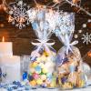 Boao 100 Pcs Christmas Cellophane Treat Bags Snowflake Goodie Candy Bag with Ribbon for Winter Holiday Christmas Party Supplies(Blue White Bag with White Ribbon) view 4