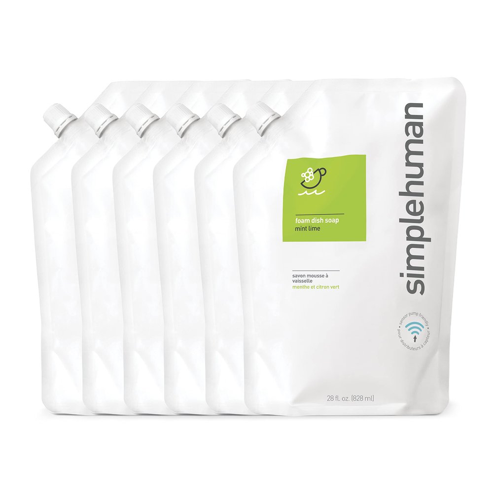 simplehuman Mint Lime Foam Dish Soap Refill Pouch, 28 Fl Oz, Pack of 6