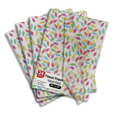 Pro Supply Global Christmas Lights Printed Tissue Paper for Gift Bags or Boxes and Wrapping - Winter Holiday Bulk Decorative Art Tissue Paper for Packaging and Gifting | 24 Sheets 20" x 30"