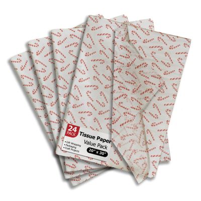 Pro Supply Global Candy Cane Printed Tissue Paper for Gift Bags or Boxes and Wrapping - Christmas Winter Holiday Bulk Decorative Art Tissue Paper for Packaging and Gifting | 24 Sheets 20" x 30"