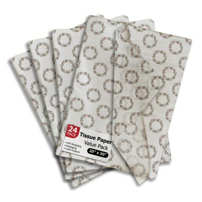 Pro Supply Global Christmas Wreath Printed Tissue Paper for Gift Bags or Boxes and Wrapping - Winter Holiday Bulk Decorative Art Tissue Paper for Packaging and Gifting | 24 Sheets 20" x 30"