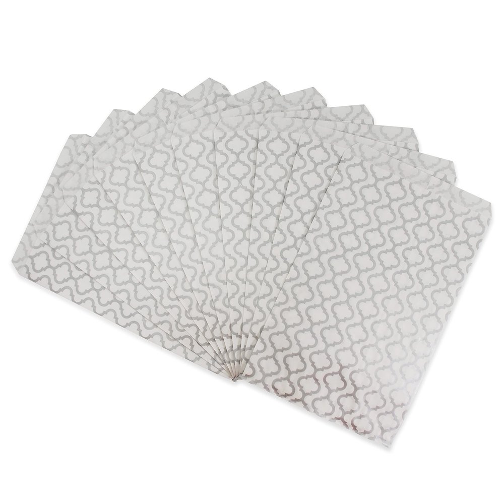 CuteBox 300pcs Silver Trellis Flat Paper Gift Bags (6" x 9") for Merchandise, Party Favors, Small Gifts, Handmade Goods, Arts and Crafts, Outdoor Events, Holidays, Weddings