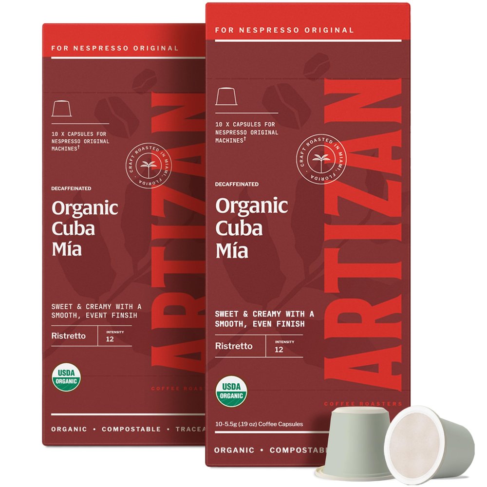Artizan Coffee Decaf Organic Swiss Water Espresso Pods for Nespresso Original | Cuba Mia | 20 Home Compostable Capsules