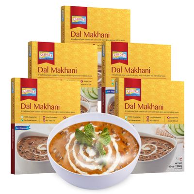 Ashoka Authentic Indian 1932, Vegetarian Beans Curry, Gluten-Free Ready to Heat Food, Kosher Certified, All Natural Everyday Dal Makhani, Healthy Work Lunch, No Preservatives, Pack of 5
