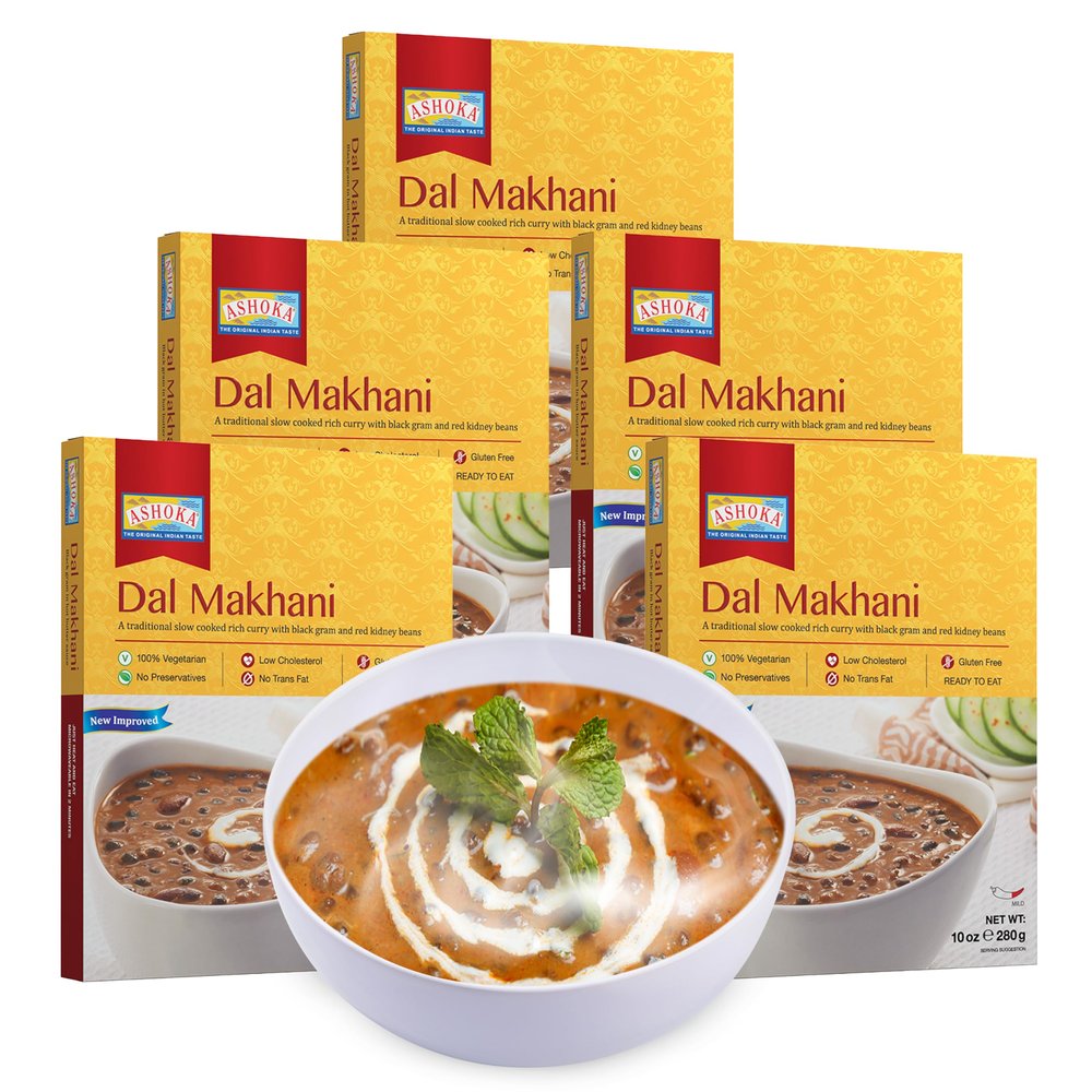 Ashoka Authentic Indian 1932, Vegetarian Beans Curry, Gluten-Free Ready to Heat Food, Kosher Certified, All Natural Everyday Dal Makhani, Healthy Work Lunch, No Preservatives, Pack of 5