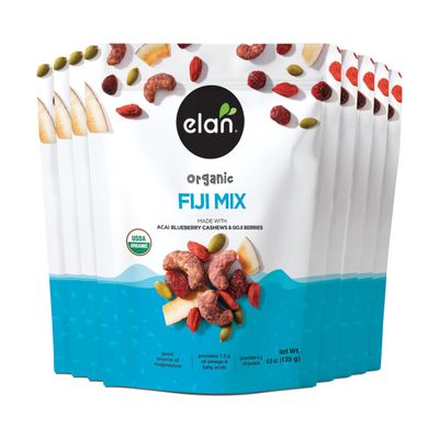 Elan Organic Fiji Mix, Non-GMO, Gluten-Free, Vegan, Kosher, Dried Fruits (Dried Goji Berries, Dried Cranberries), Superfood Infused Nuts (Blueberry Acai Cashews), Pumpkin Seeds, 8 pack of 4.8 oz