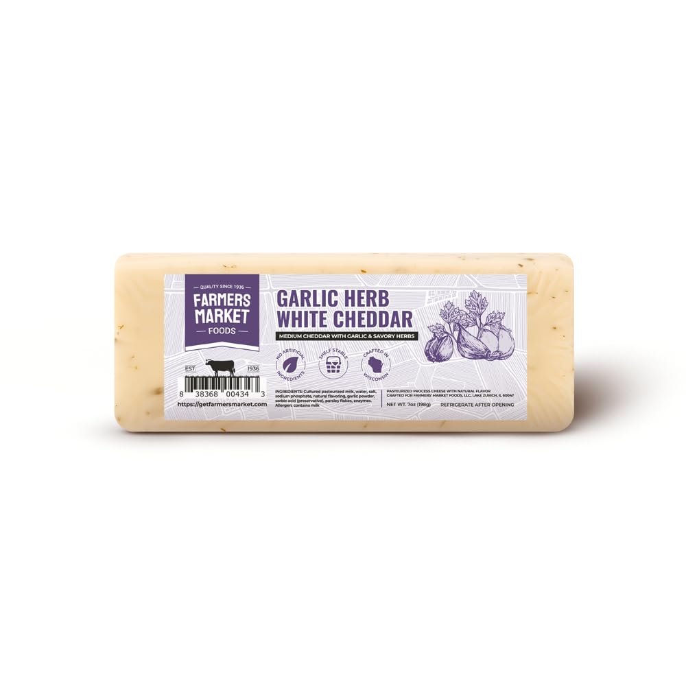 Farmers Market, Gluten Free, Keto, Paleo, Low Sodium, Zero Sugar, Wisconsin Cheese Gift Sets, 1-Pack, Garlic Herb White Cheddar