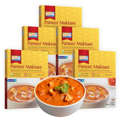 Ashoka Meals 1932, Vegetarian Tomato Cheese Curry, All-Natural, Kosher Certified, Ready to Eat Indian Meals, Authentic Paneer Makhani, Great for Offices, No Preservatives, Pack of 5