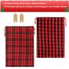 HRX Package 2pcs Cotton Santa Bag, 28x20 inch Plaid Fabric Drawstring Christmas Bags, Reusable Cloth Wrapping Bag with Gift Tag for Xmas Presents view 4