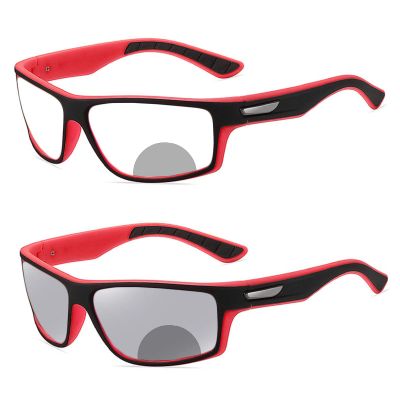 Transition Photochromic Bifocal Reading Glasses Men Sports Square Wrap Around Readers Sunglasses Anti UV Ray Eyestrain (red, 0, multiplier_x)
