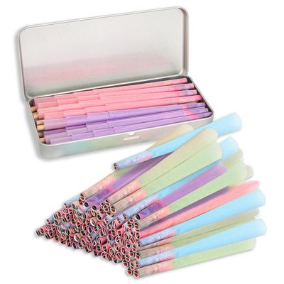 Colorful Pre Rolled Cones Rolling Papers King Size With Metal Tin Container, 64 Pack Preroll Rolling Cones, Colorful Rolling Papers With Tips