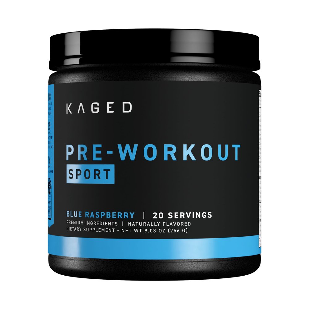 Kaged Sport Pre Workout Powder for Men & Women, Blue Razz, Sport Certified, 188mg Caffeine, Nitric Oxide Supplement, Beta Alanine for Energy, Weightlifting, Cardio Endurance & Strength, 20 Servings