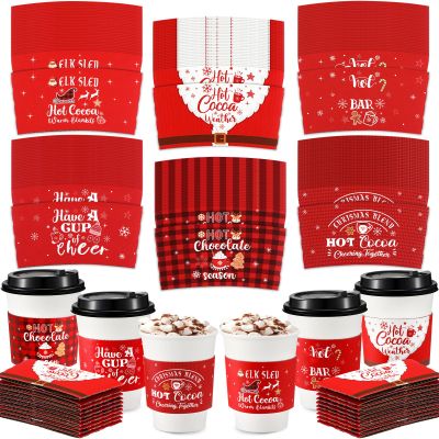 Remerry 180 Pack Christmas Coffee Cup Sleeves Christmas Disposable Paper Cup Sleeves Fit 12 and 16 oz Coffee Cups for Holiday Xmas Hot Chocolate Cocoa Cold Beverage Party Supplies