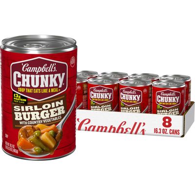 Campbells Chunky Soup, Sirloin Burger With Country Vegetable Beef Soup, 16.3 oz Can (Case of 8)