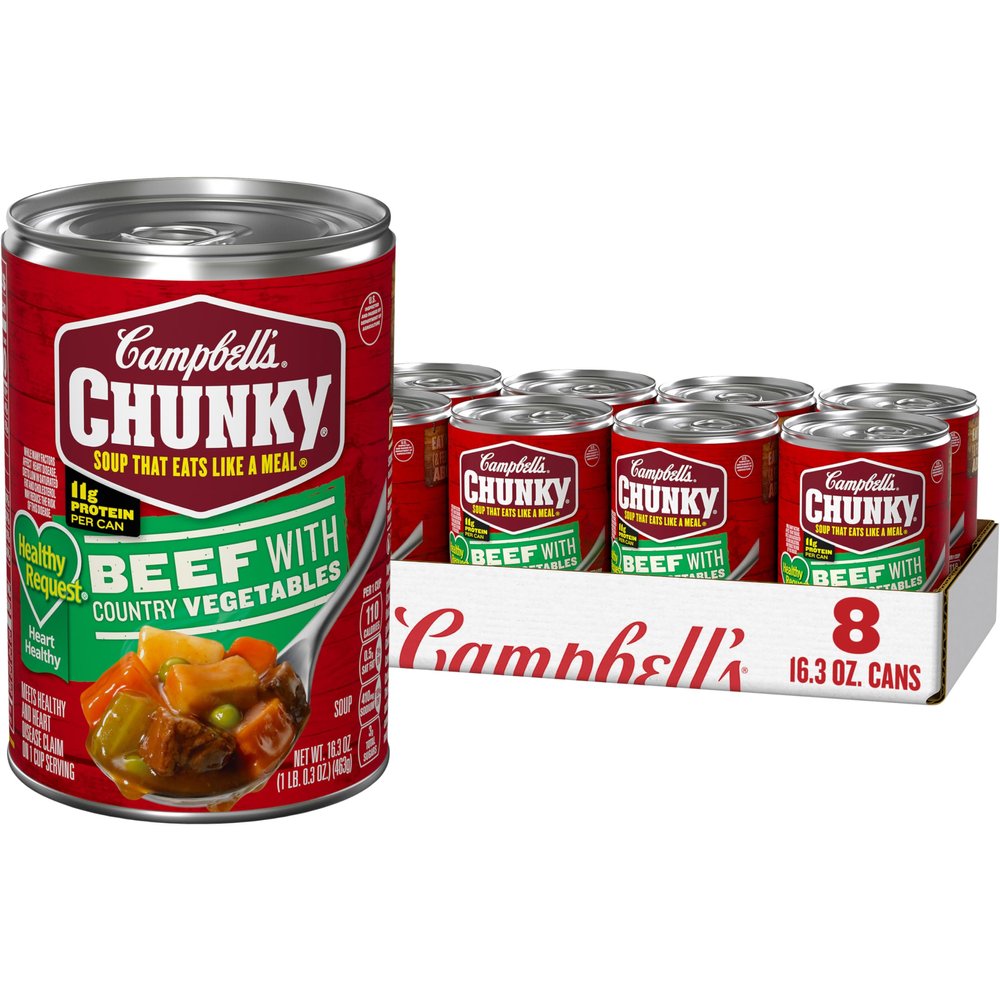 Campbells Chunky Healthy Request Soup, Beef Soup with Country Vegetables, 16.3 Oz Can (Case of 8)