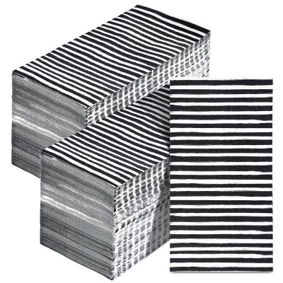 Spiareal 200 Pcs Bathroom Napkins Paper Guest Disposable Stripe Guest Napkins Decorative Dinner Hand Towel for Wedding Holiday Birthday Bridal Party Supply(Gray White Stripe)