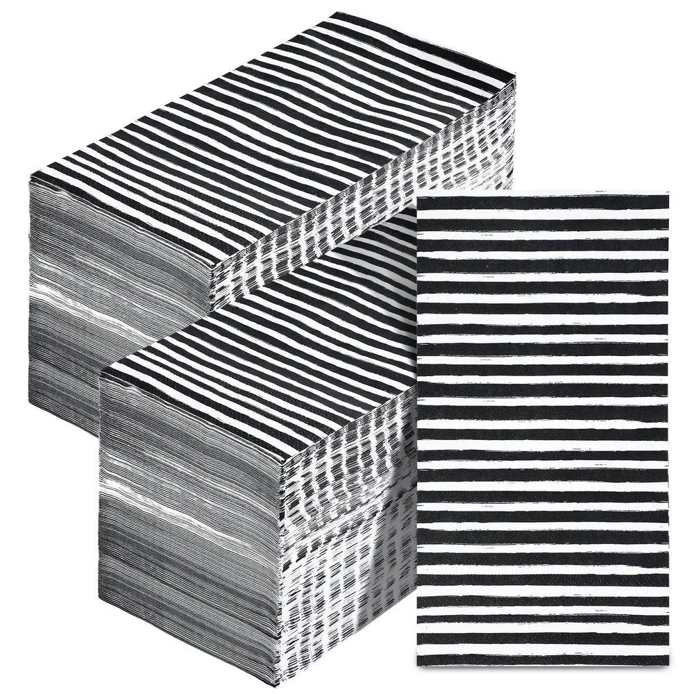 Spiareal 200 Pcs Bathroom Napkins Paper Guest Disposable Stripe Guest Napkins Decorative Dinner Hand Towel for Wedding Holiday Birthday Bridal Party Supply(Gray White Stripe)