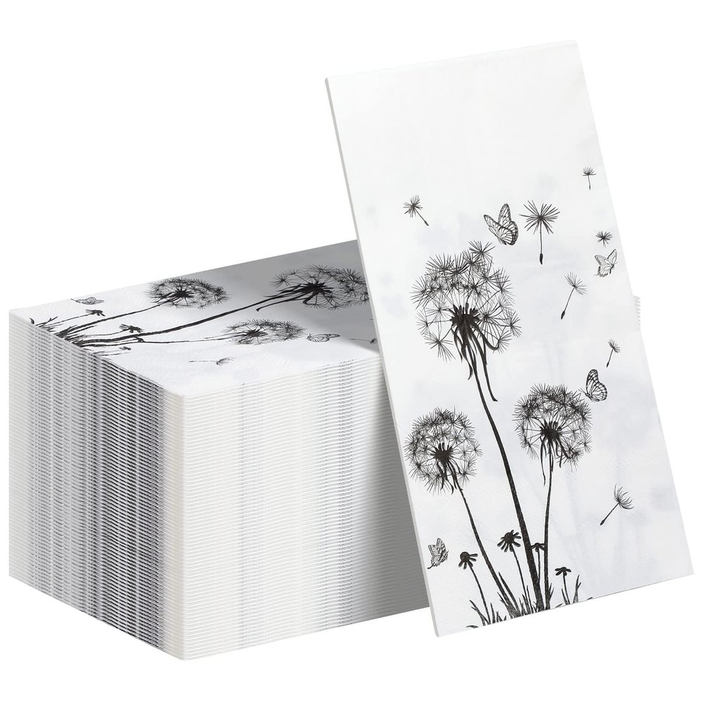 Pajean 100 Sheets Dandelion Guest Paper Towel Disposable Napkins for Bathroom Disposable Hand Towels for Dinner Party Kitchen Floral Paper Hand Towels for Wedding Guest Party Supplies (4.3 x 7.9 Inch)