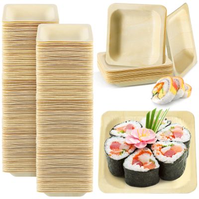 100 Pcs Disposable Square Palm Bowls Palm 4.3 x 3.94 Inch Leaf Bowls Bamboo Disposable Plates Square Wood Plates for Birthday Party, Wedding Events, Appetizer, Dessert, Catering and Home Use
