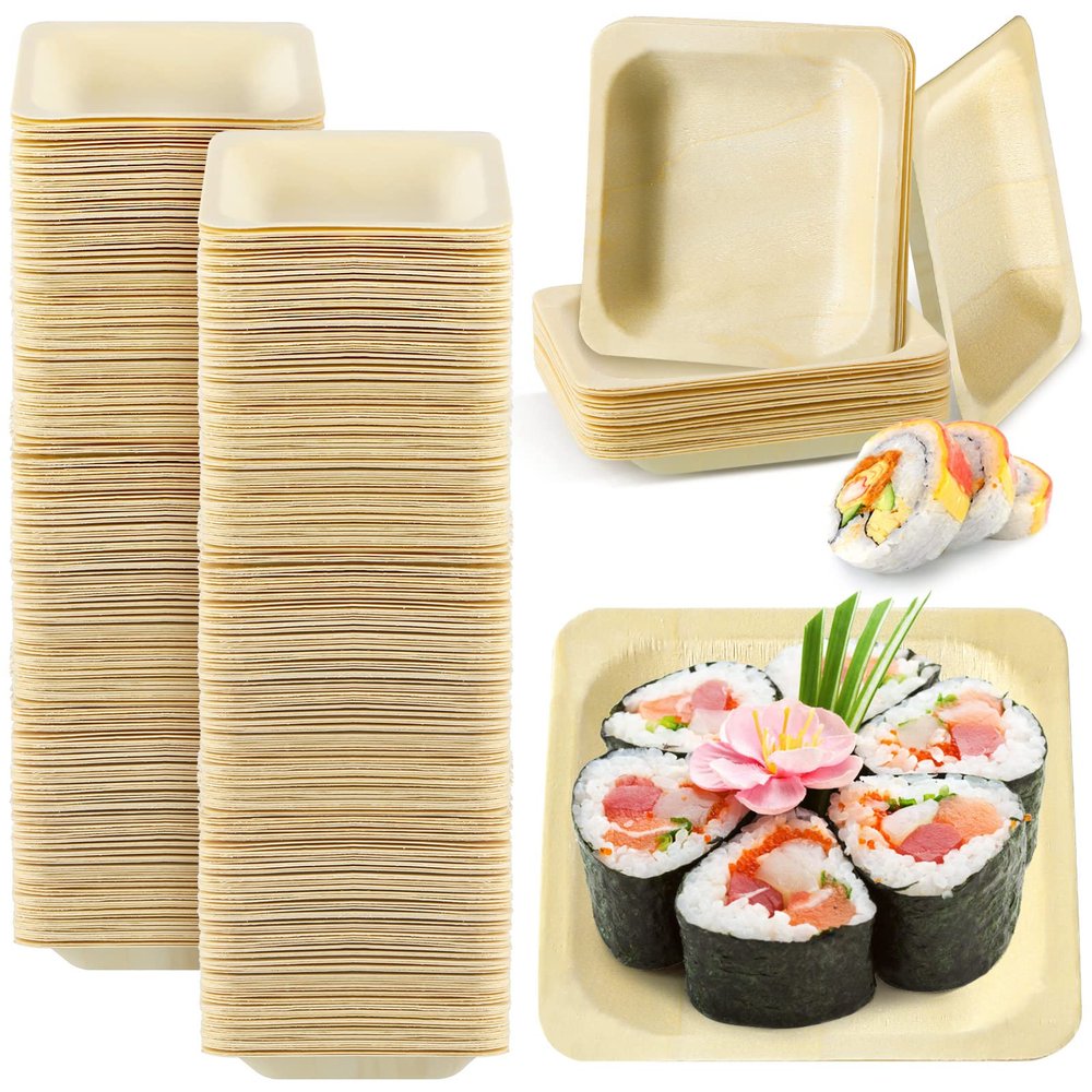 100 Pcs Disposable Square Palm Bowls Palm 4.3 x 3.94 Inch Leaf Bowls Bamboo Disposable Plates Square Wood Plates for Birthday Party, Wedding Events, Appetizer, Dessert, Catering and Home Use