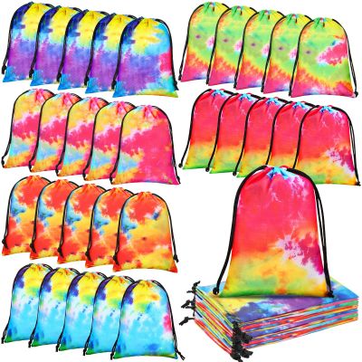 Zhengmy Tie Dye Party Favor Bags 10 x 7 Inch Candy Goodies Treat Bags Drawstring Colorful Birthday Gift for Tie Dye Supplies Beach Party(32 Pack,Graffiti Style)
