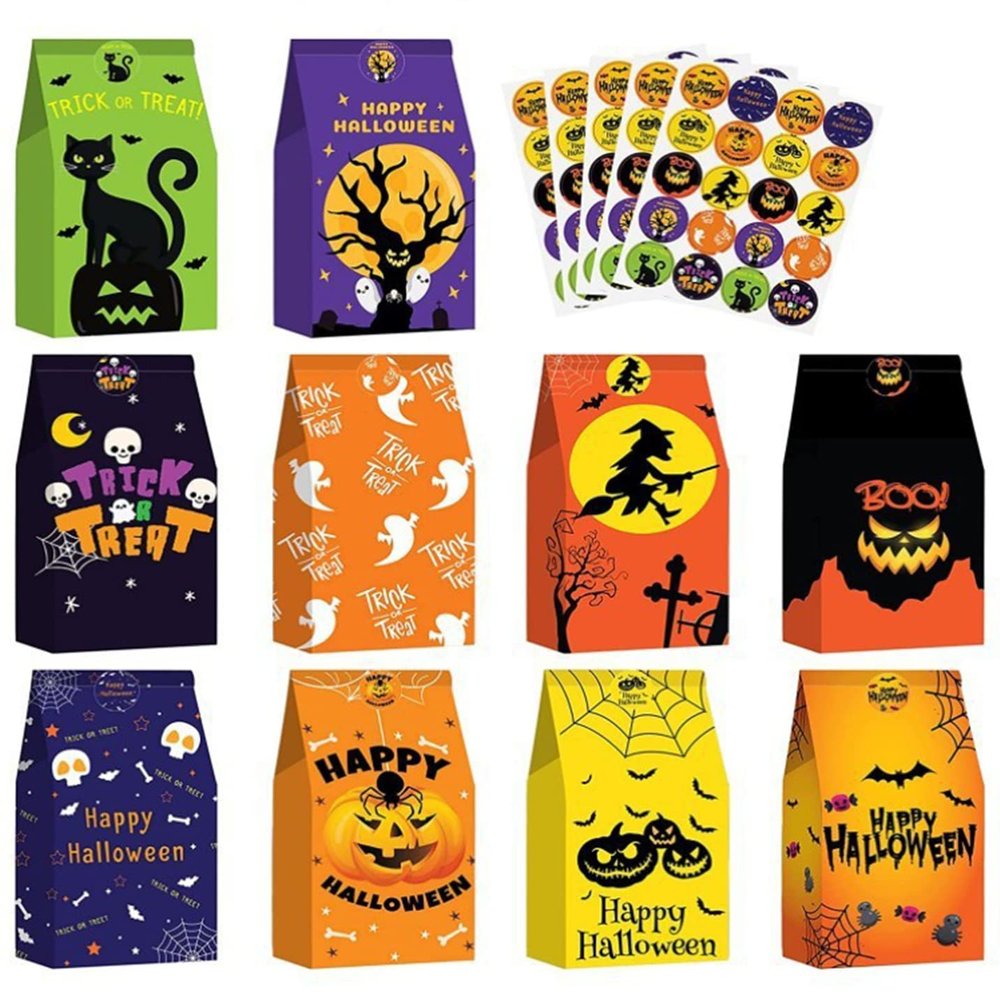 MIMURHYL Halloween treat bags 40psc Small Paper Treat Bags Trick or Treat, Candies, Snacks, Party Supplies (colorful01)