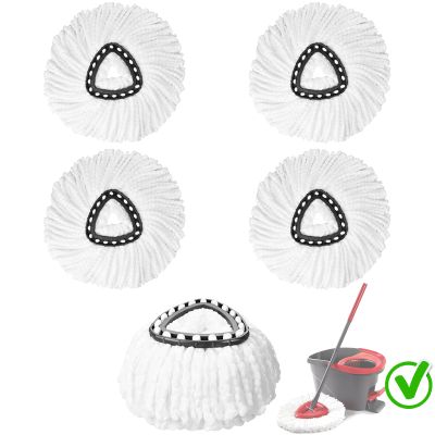 5-Pack Spin Mop Replacement Heads, 100% Microfiber Spin Mop Refills Heads for Easy Wring, 360Micro Replacement Mop Head for Easy House Cleaning Floor Mopping - (White)