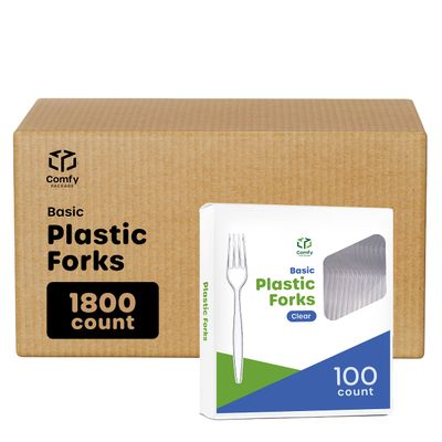 Comfy Package [Case of 1,800] Heavy Duty Disposable Clear Plastic Forks - Basic Cutlery for Parties, Events, and Everyday Use