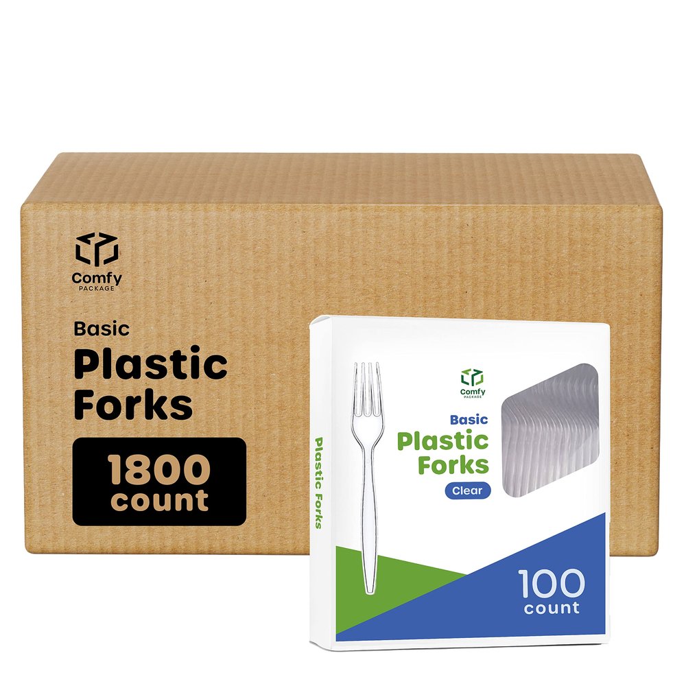 Comfy Package [Case of 1,800] Heavy Duty Disposable Clear Plastic Forks - Basic Cutlery for Parties, Events, and Everyday Use